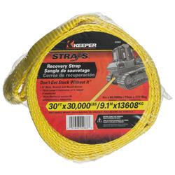 Recovery Strap Keeper Corporation 02963 30 Feet X 6" ; Rated To 60000 Pound; With Loop; YellowThe Keeper ® Recovery Strap is designed for emergency vehicle towing and recovery. The strap features 6" Hi-Test ® abrasion-resistant webbing strap that will not - Young Farts RV Parts