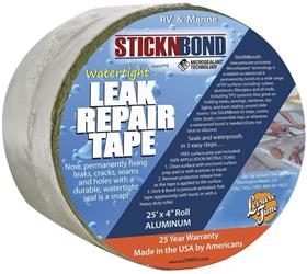 Roof Repair Tape; 4" x 37 Foot Roll Heng's Industries 60018 STICKNBOND ™; Use To Repair Holding Tanks/ Fresh Water Tanks/ Pipes And Tears In Roof; For Use On Rubber/ Polyethylene/ Polypropylene/ Fiberglass/ Steel/ Wood And Aluminum Surfaces; Flexible Whit - Young Farts RV Parts