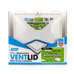 Roof Vent Lid Camco 40183 Roof Vent Lid Display, Cardboard Box, With 6 White Jensen Metal Base 1994 And Newer Replacement Vent Lids For 14" x 14" Vents, Polypropylene, With Mounting Hardware - Young Farts RV Parts