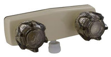 Load image into Gallery viewer, Shower Control Valve Phoenix Products PF213142 2 Valve, Single Piece Wall Mount, Plastic Compression Valve, 4&quot; Center Distance, 2 Hole Application, 2 Black Acrylic Knob Handle, Biscuit, Plastic Underbody, With Vacuum Breaker To Attach Hand Held Shower Hos - Young Farts RV Parts