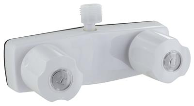 Shower Control Valve Phoenix Products PF213244 2 Valve, Single Piece Wall Mount, Plastic Compression Valve, 4" Center Distance, 2 Hole Application, 2 Knob Handle, White, Plastic Underbody, With Vacuum Breaker To Attach Hand Held Shower Hose - Young Farts RV Parts