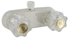 Load image into Gallery viewer, Shower Control Valve Phoenix Products PF223242 2 Valve, Single Piece Wall Mount, 1/4 Turn Washerless Valve, 4&quot; Center Distance, 2 Hole Application, 2 Clear Crystal Acrylic Knob Handle, White, Plastic Underbody, With Vacuum Breaker To Attach Hand Held Show - Young Farts RV Parts
