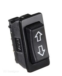 Slide Out Switch RV Designer S125 Use With Slide Out/ Power Seats/ Sofas/ Door Locks/ Windows; Rocker Switch; 5 Pin Terminal; Inline Connector; 1.52" x 0.73" Cutout Size; 20 Amp (Continuous); 40 Amp (Peak); Black; With Mounting Plate - Young Farts RV Parts