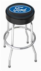 Stool Plasticolor 004751R01 Garage Stools, Round Black Vinyl Seat With Blue Ford Logo, Non-Swivel, 4 Steel Legs - Young Farts RV Parts