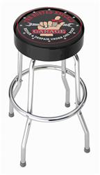 Stool Plasticolor 004753R01 Garage Stools, Round Black Vinyl Seat With The Busted Knuckle Garage/Hand With Wrench, Non-Swivel, 4 Steel Legs - Young Farts RV Parts