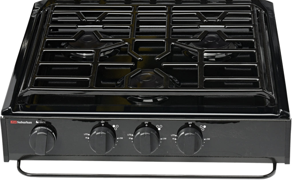 Suburban Mfg Stove Cooktop - SCS3BEZ - Black with Piezo Ignition - 3631A - Young Farts RV Parts