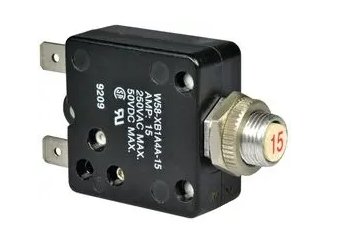 Thermal Circuit Breaker, W58 Series, 15 A, 1 Pole, 50 VDC, 250 VAC, Panel - Young Farts RV Parts