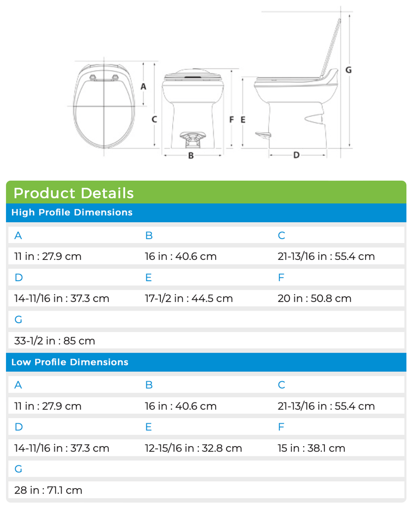 Thetford Aqua-Magic Style Plus Toilet Low Profile Bone Polymer Base 34438 - Young Farts RV Parts