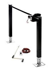 Trailer Landing Gear Stromberg Carlson LG-1 Fifth Wheel Landing Gear, 5000 Pound Capacity, 19-7/8" Stroke/ Inner Tube Extends Additional 15", 1" At A Time, Black, With All Legs/ Gears/ Motor And IP Rated Switch - Young Farts RV Parts