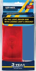 Trailer Light Optronics RVST61S Stop/ Turn/ Tail Light, Rectangular, 8.625" Length x 5" Width x 2-1/4" Depth, With License Plate Illuminator And Mounting Bracket, 12.8 Volt DC, Driver Side, White Base, Acrylic Lens And Plastic Housing - Young Farts RV Parts