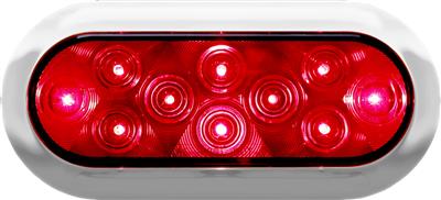 Trailer Light Peterson Mfg. V423XR-4 Stop/ Turn/ Tail Light, LED, Oval, Red Lens, 7-1/2" x 3-1/4", With Snap-On Chrome Bezel - Young Farts RV Parts