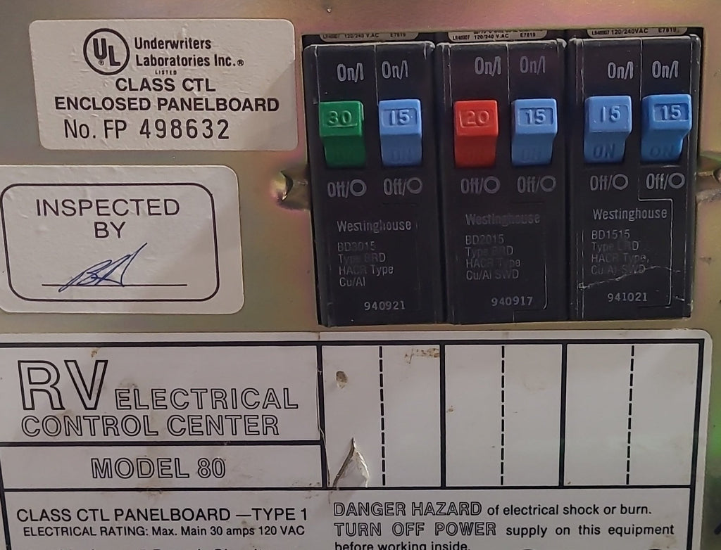 Used 30 AMP Underwriters Laboratories DC Distribution Panel - Young Farts RV Parts