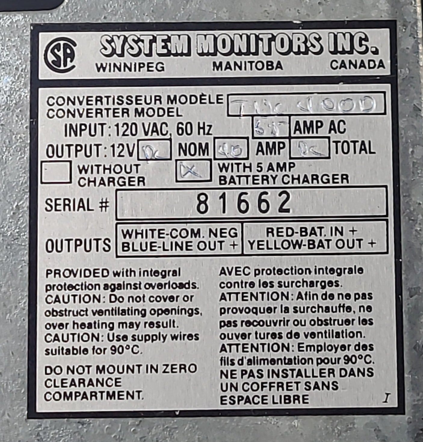 Used 40 AMP Converter TNC400D - Young Farts RV Parts