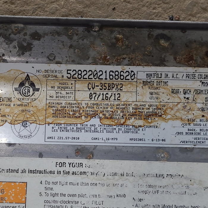 Used Atwood / Wedgewood Cooktop 3burner CV35BPX2 Young Farts RV Parts