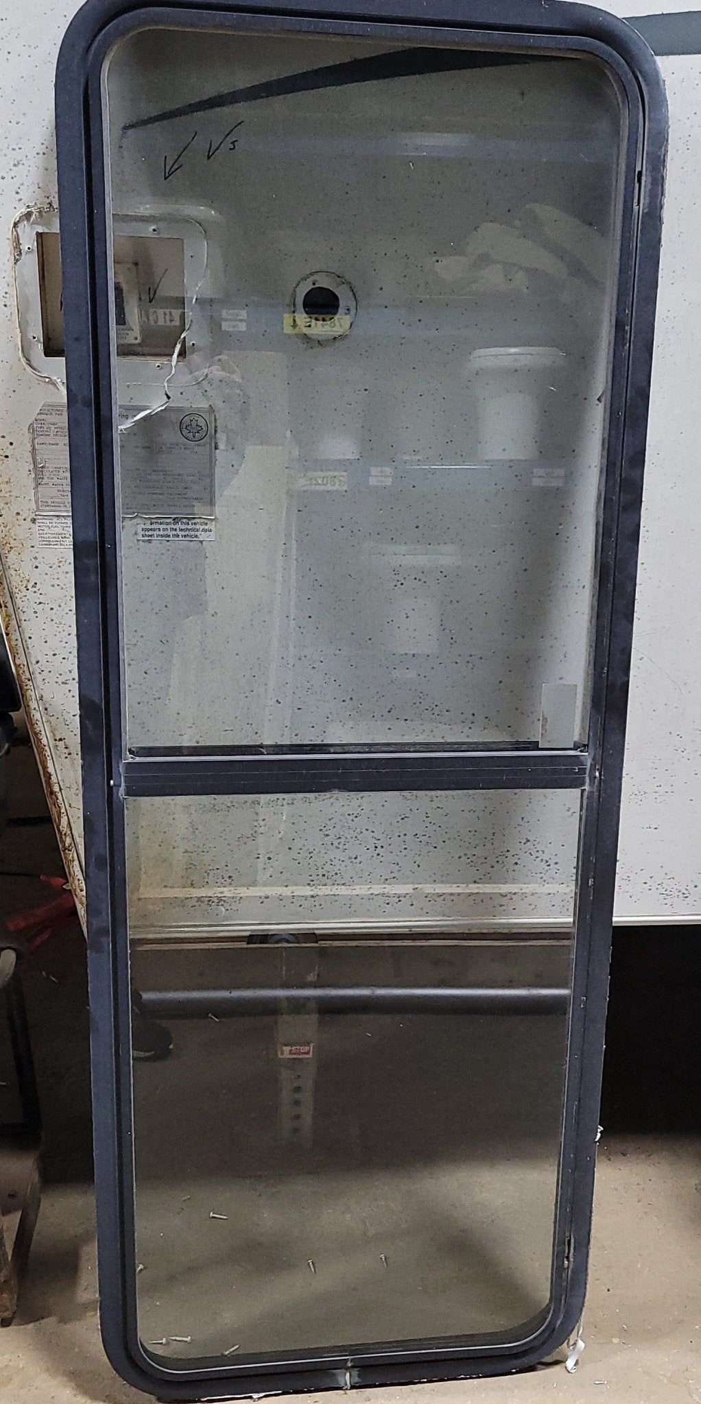 Used Black Radius Emergency Opening Window : 21 3/4" X 60 1/2" X 2" D - Young Farts RV Parts