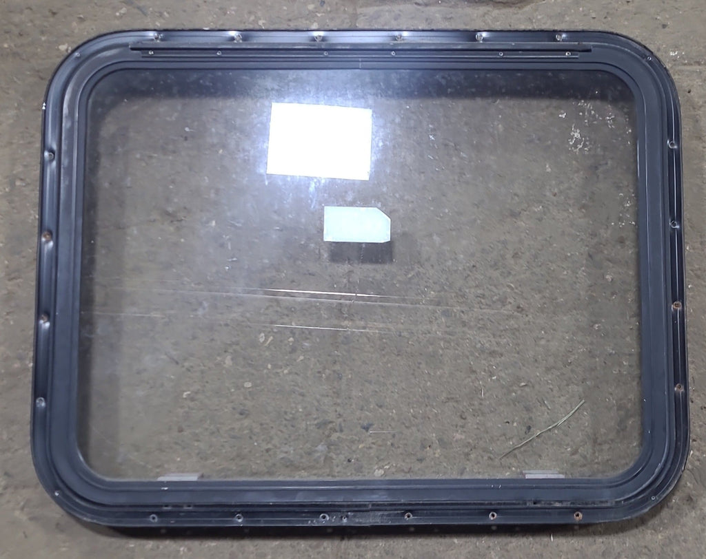 Used Black Radius Emergency Opening Window : 30 3/4" W x 23 3/4" H x 1 5/8" D - Young Farts RV Parts