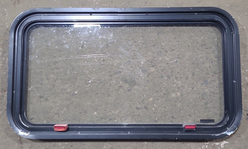 Used Black Radius Emergency Opening Window : 35 1/2" W x 19 1/2" H x 1 1/2" D - Young Farts RV Parts