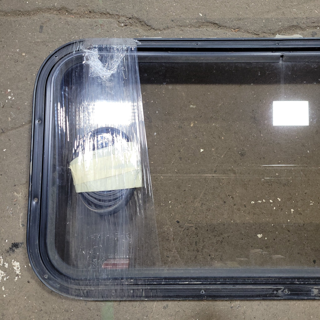 Used Black Radius Emergency Opening Window : 35 5/8" W X 17 3/4" H X 2" D - Young Farts RV Parts