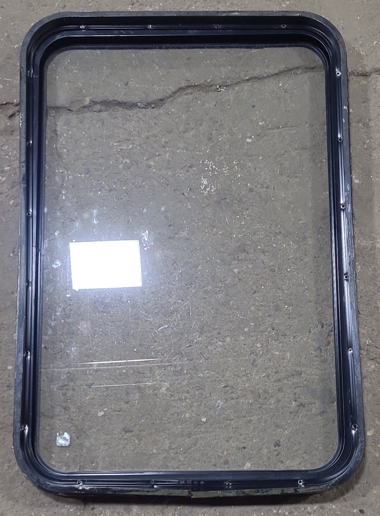 Used Black Radius Non Opening Window : 36" W x 24 1/4" H x 2" D - Young Farts RV Parts