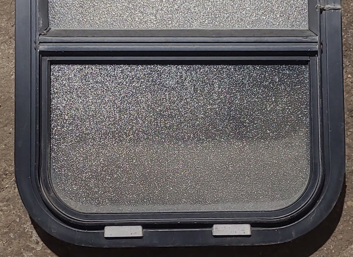 Used Black Radius Opening Window : 15 1/4" W x 18" H x 1 7/8" D - Young Farts RV Parts