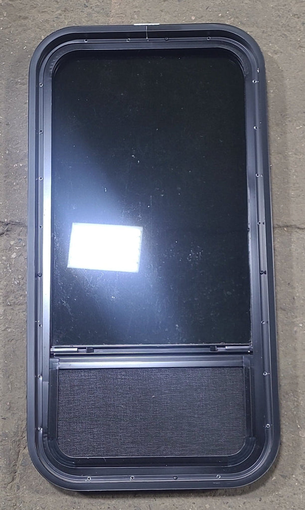 Used Black Radius Opening Window : 17 1/2" W x 35 1/2" H x 2" D - Young Farts RV Parts