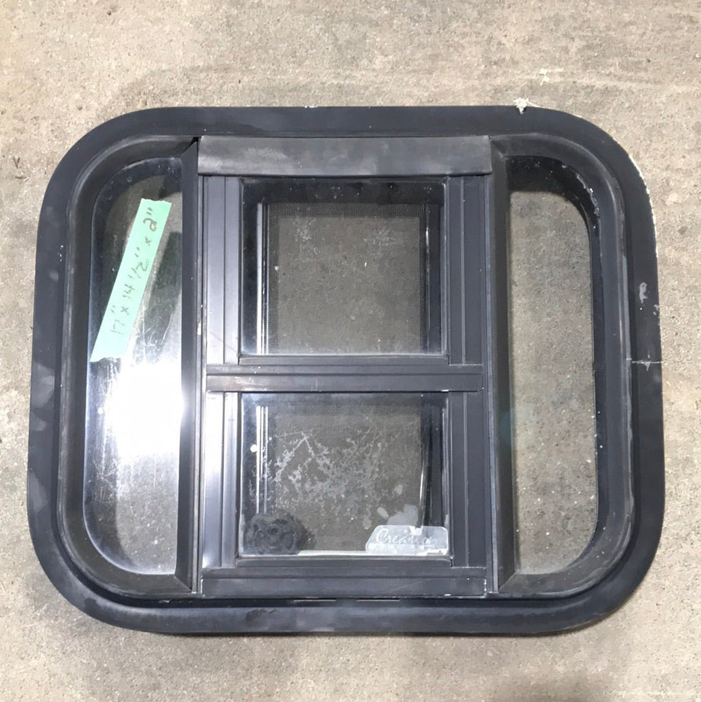USED Black Radius Opening Window : 17" W x 14 1/2" H x 2" D - Young Farts RV Parts