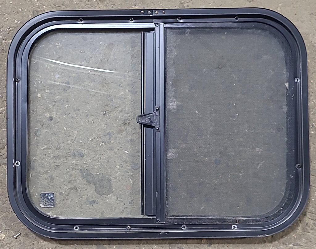 Used Black Radius Opening Window : 19 1/2" W x 14 5/8" H x 1" D - Young Farts RV Parts