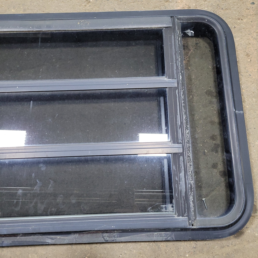 Used Black Radius Opening Window : 35 1/4" W X 21 1/2" H X 1 7/8" D - Young Farts RV Parts