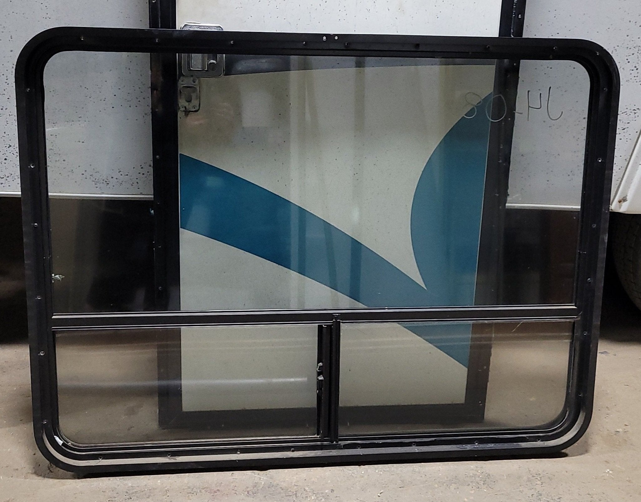 Used Black Radius Opening Window : 35 3/4" X 48 1/4" X 2" D - Young Farts RV Parts