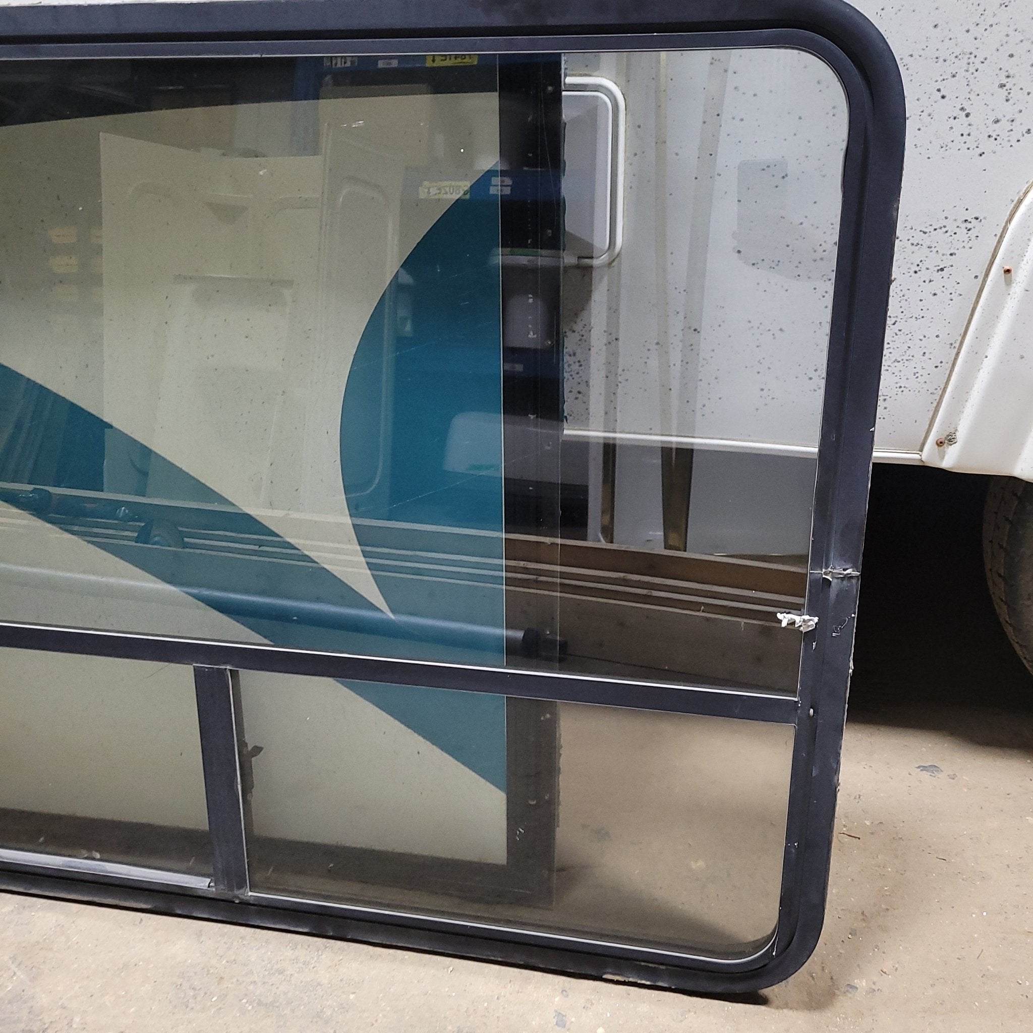 Used Black Radius Opening Window : 35 3/4" X 48 1/4" X 2" D - Young Farts RV Parts