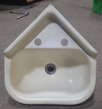 Load image into Gallery viewer, Used Bone Bathroom Corner Sink 13 3/4&quot; X 14 1/2&quot; X 6&quot; D - Young Farts RV Parts