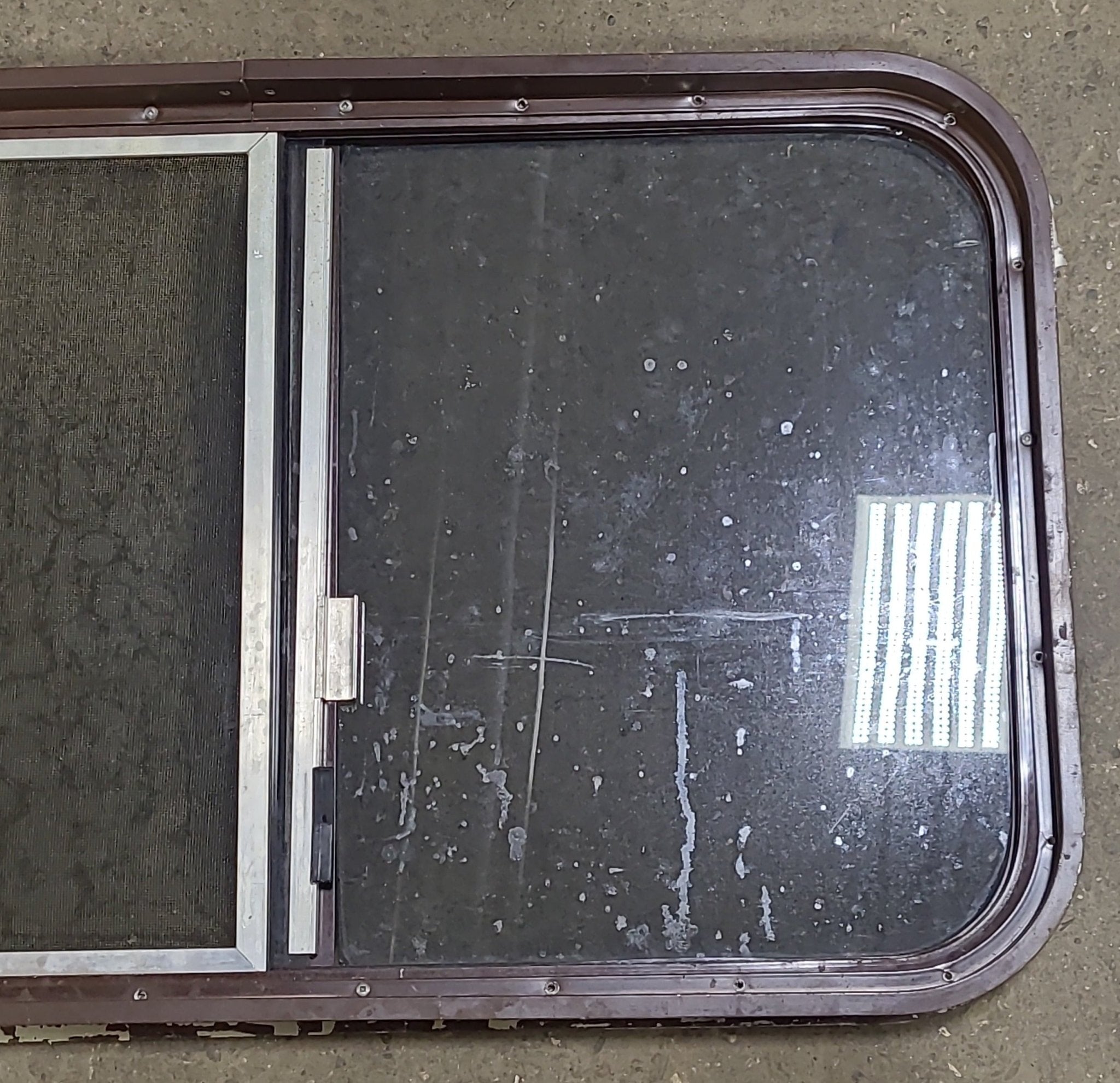 Used Brown Radius Opening Window : 31 3/4" W X 19 7/8" H X 2" D - Young Farts RV Parts