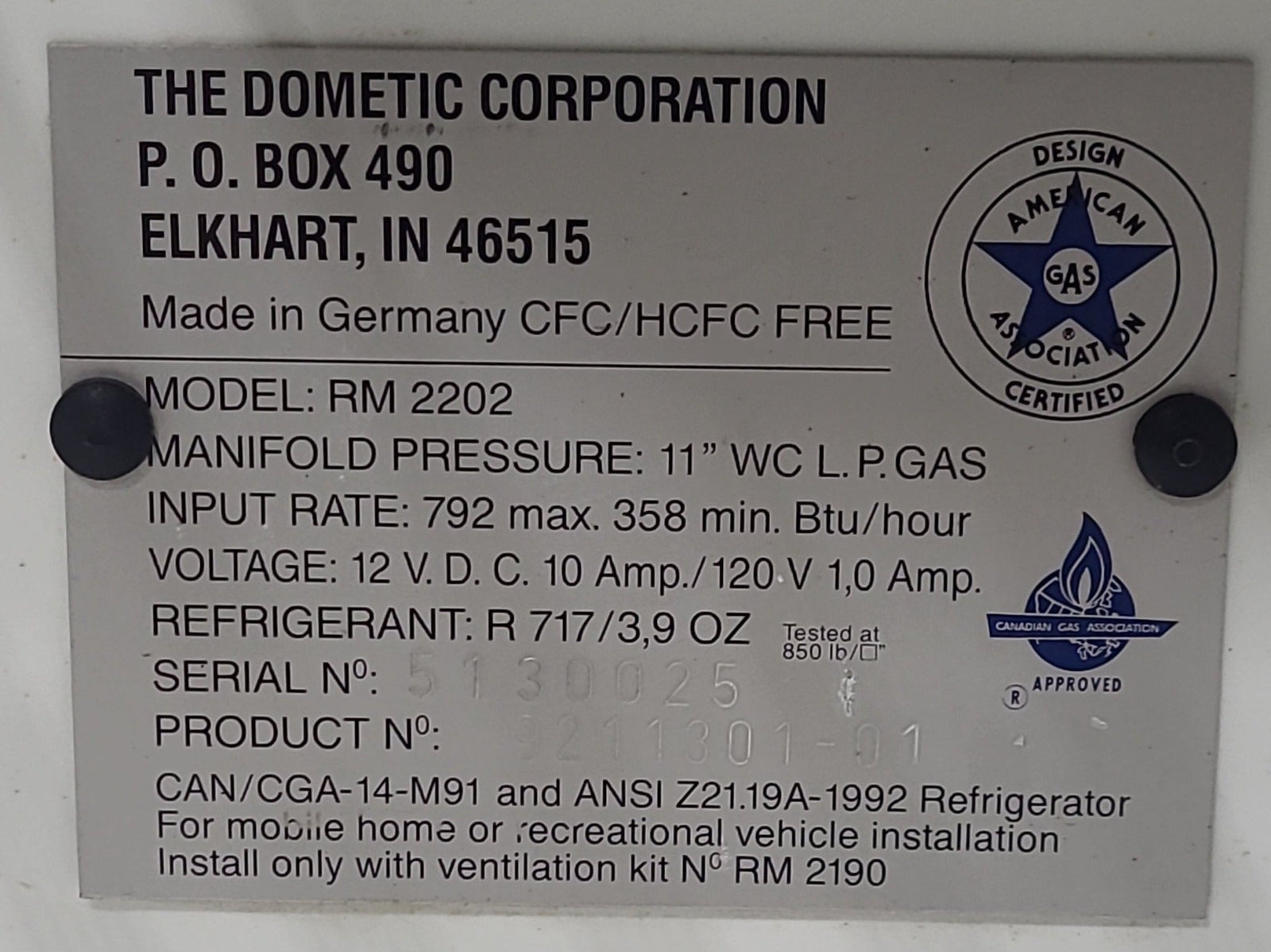 Used Complete Dometic RM2202 Fridge 3-WAY - Young Farts RV Parts