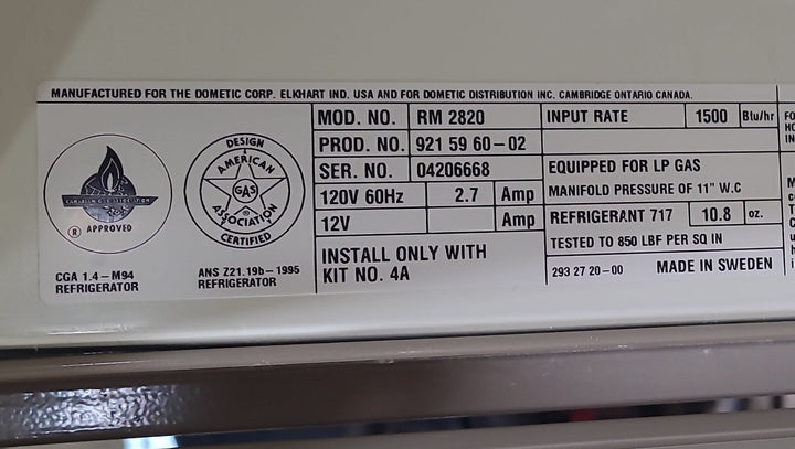Used Complete Dometic RM2820 Fridge 2-Way - Young Farts RV Parts