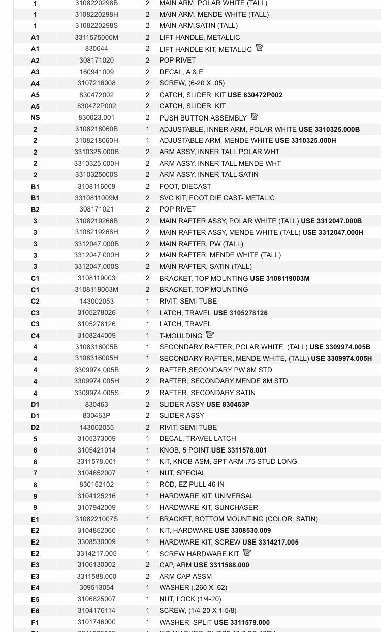Used Dometic / A&E Awning Main Arm Tall 3108220298B - Young Farts RV Parts