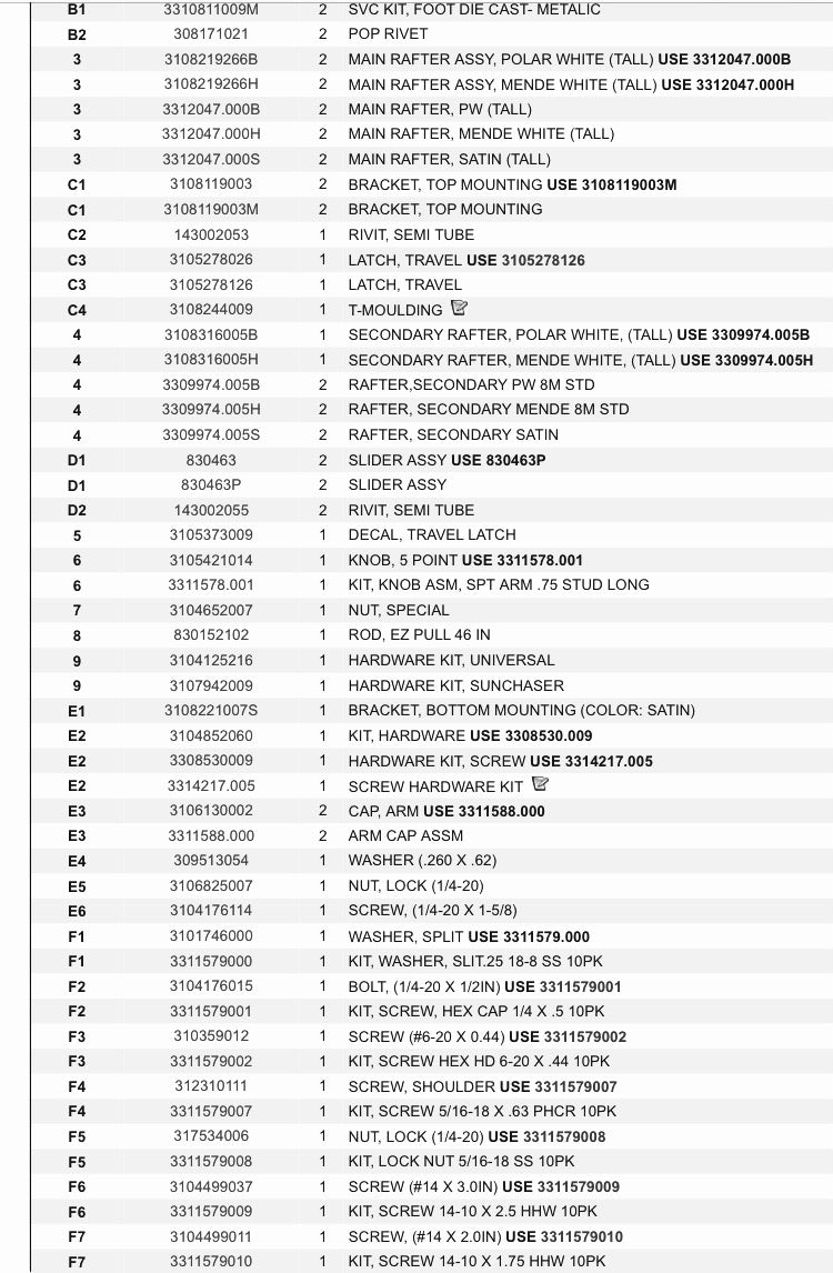 Used Dometic / A&E Awning Main Arm Tall 3108220298B - Young Farts RV Parts
