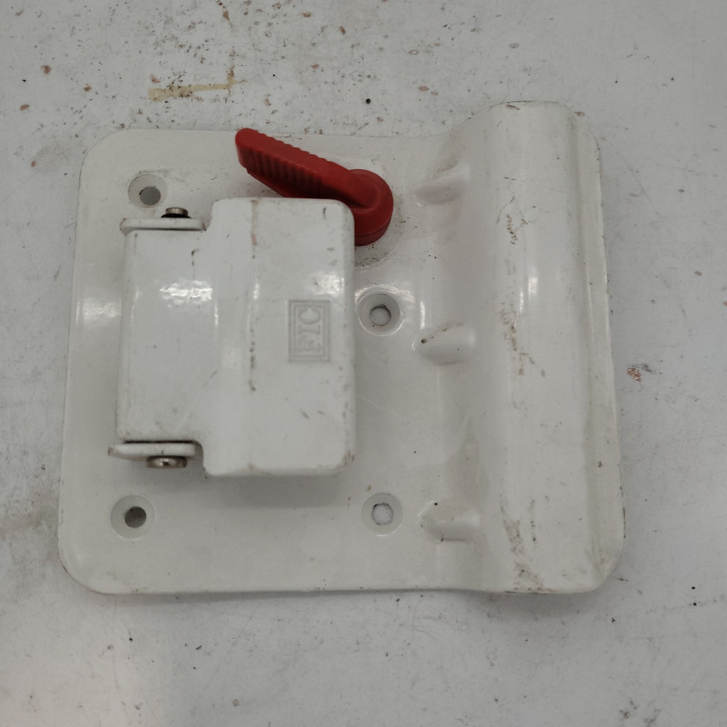 Used FIC RV Entry Door Lock Base plate- White 4 1/4" X 5" - Young Farts RV Parts