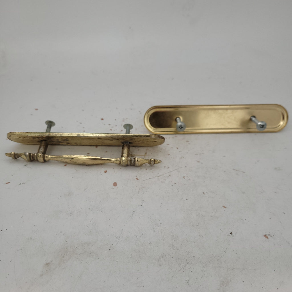Used Gold Cabinet Handle With Base Plate 3" Hole Spacing - Young Farts RV Parts