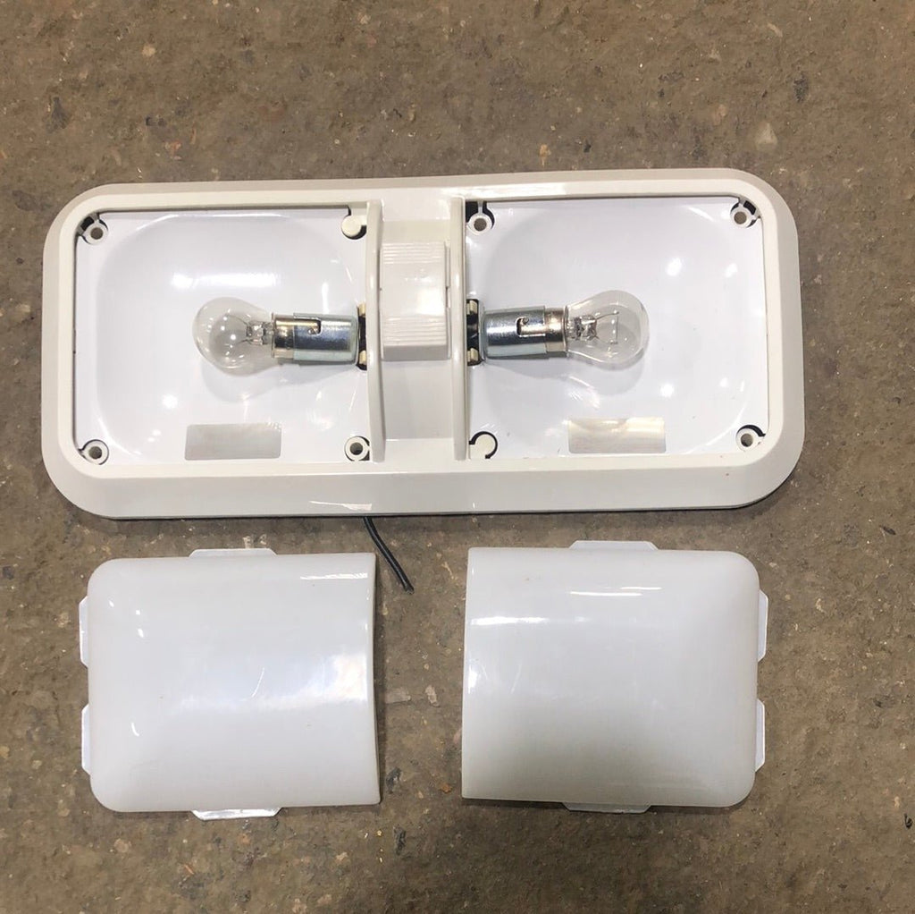 Used Interior Light Fixture *DOUBLE* LR96696 WHITE - W/ Switch - Young Farts RV Parts