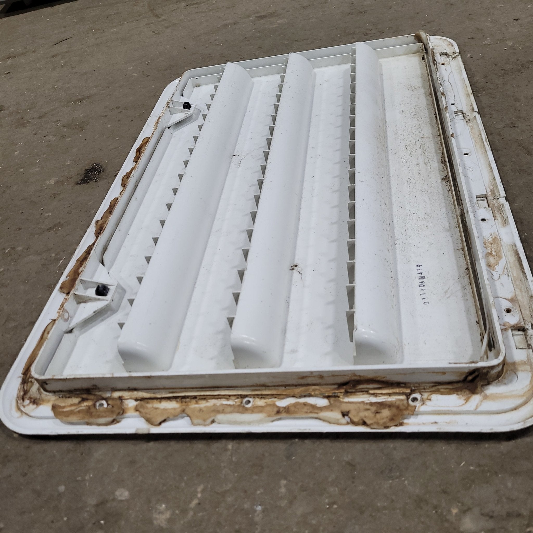 Used Norcold 621156W - White Air Intake Side Refrigerator Vent- HAS FRAME - Young Farts RV Parts