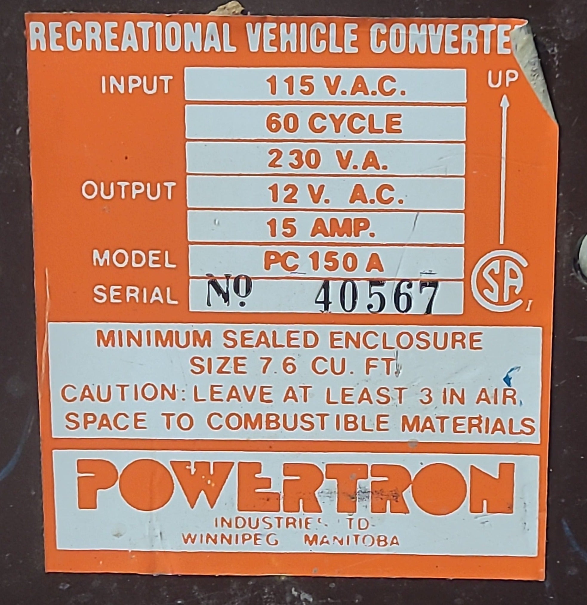 Used Powertron 15 AMP Converter - Young Farts RV Parts