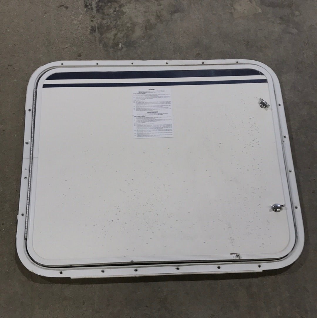 Used Radius corner Propane cargo door 26 3/4" X 22 3/4" X 1/2"D - Young Farts RV Parts