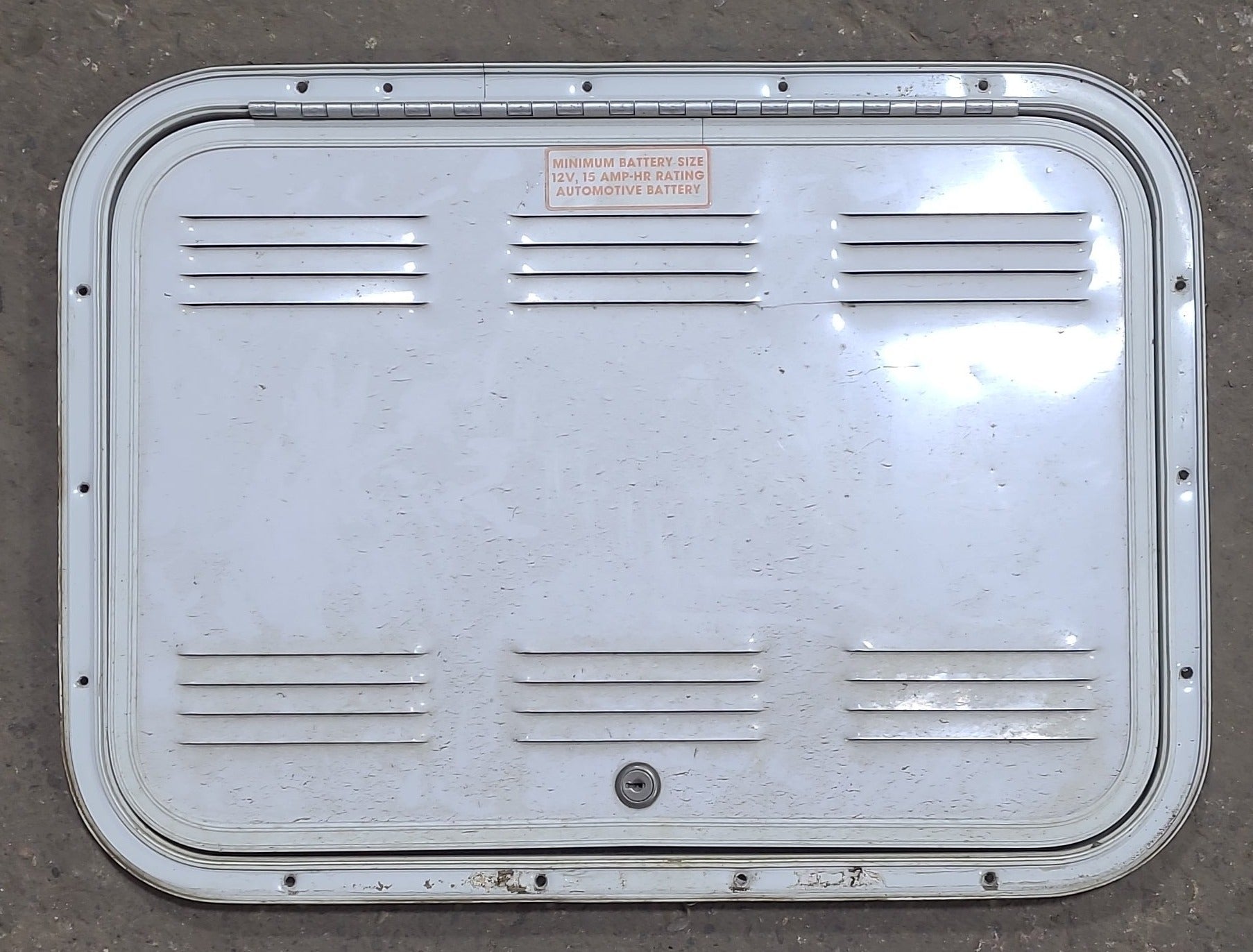 Used Radius Cornered Battery / Propane Cargo Door 20 3/4" x 14 3/4" x 3/4" D - Young Farts RV Parts