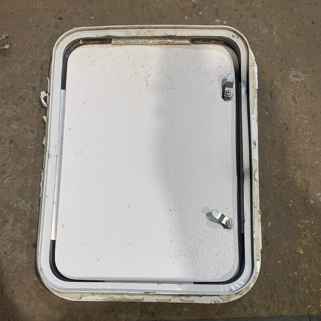 Used Radius Cornered Battery/Propane Cargo Door 22 3/8" x 16 3/4" x 2 "D - Young Farts RV Parts