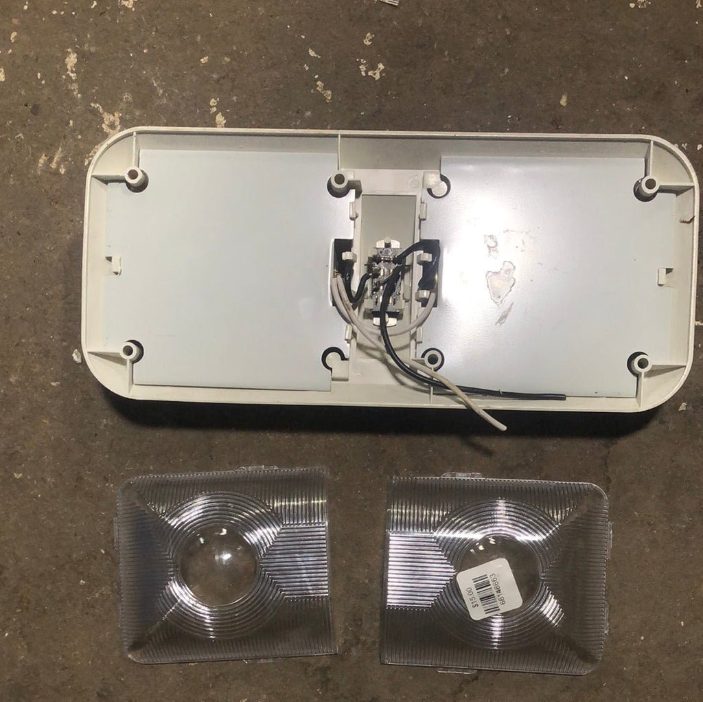 Used RV Interior Light Fixture *DOUBLE*Off-White - 310173 / F33-0052 - Young Farts RV Parts