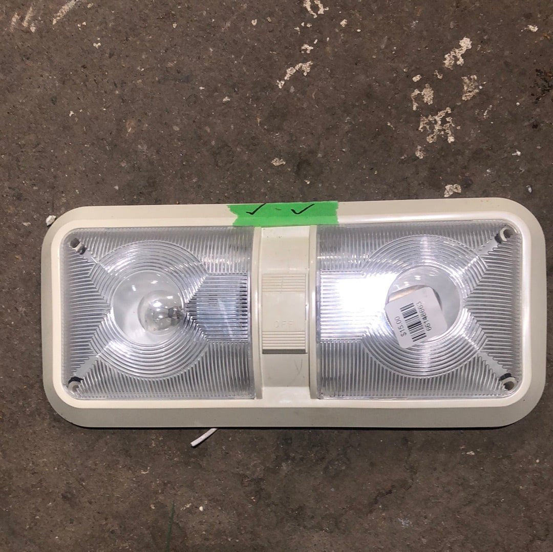 Used RV Interior Light Fixture *DOUBLE*Off-White - 310173 / F33-0052 - Young Farts RV Parts