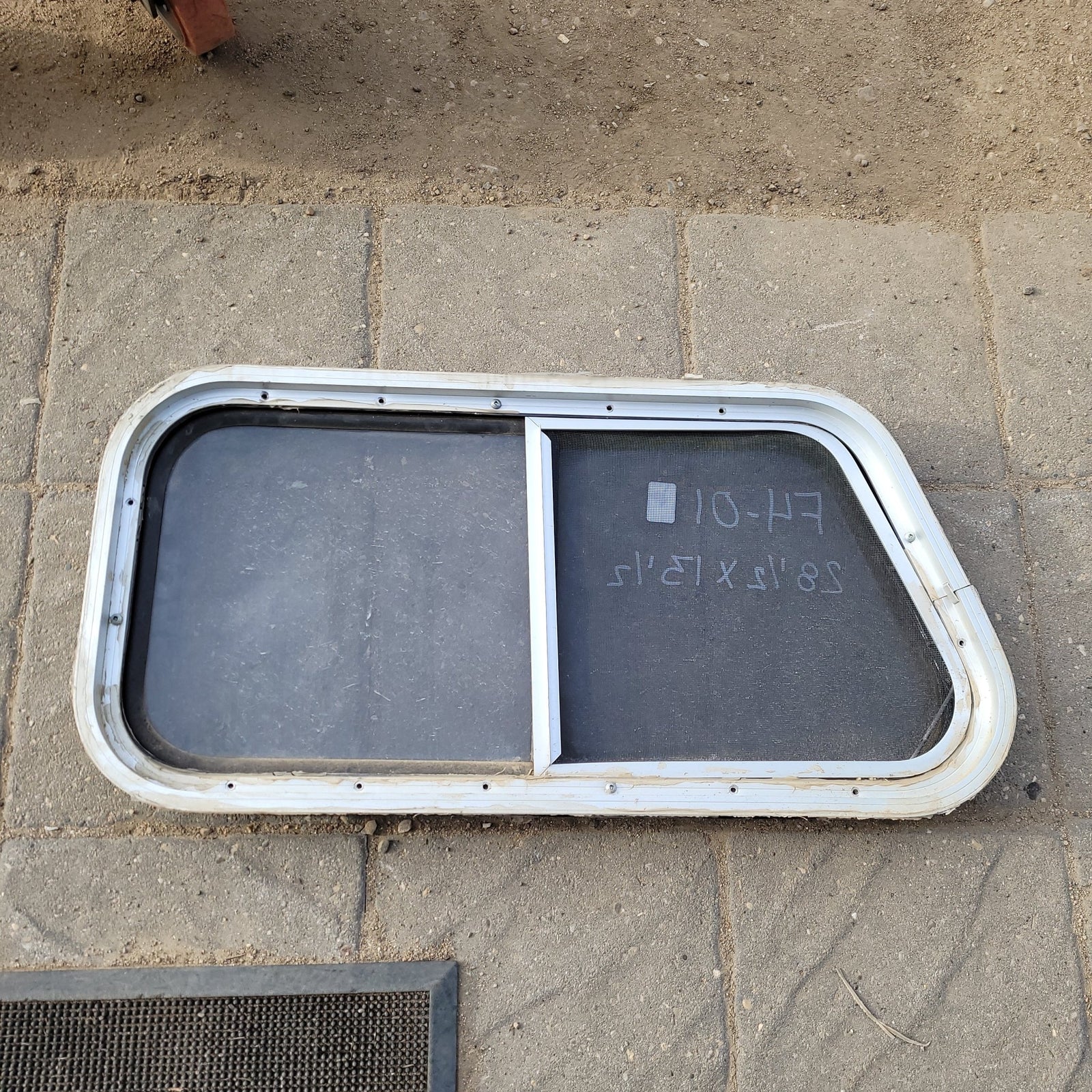 Used Slanted Black Radius Opening Window : 28 1/2 X 13 1/2 X 2