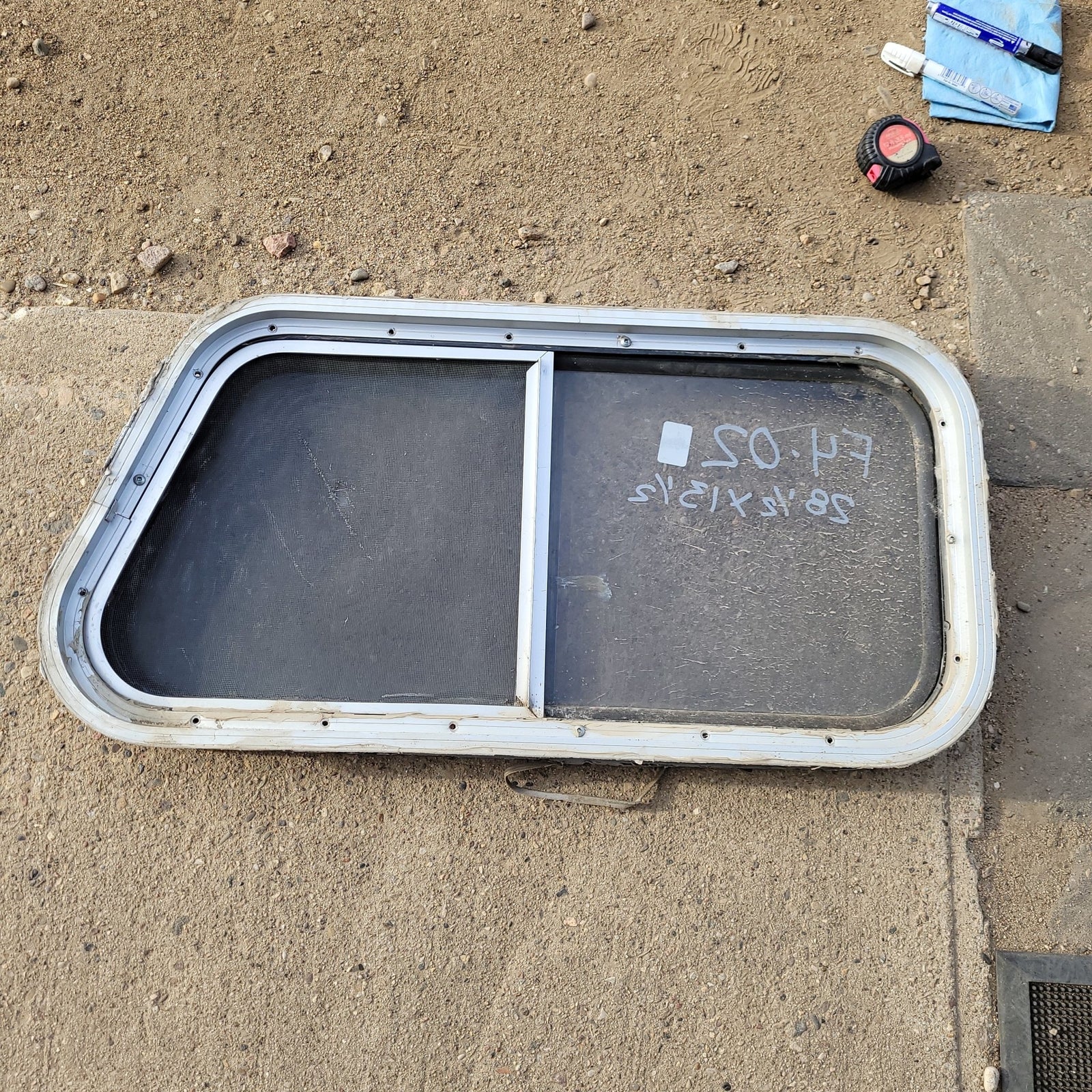 Used Slanted Black Radius Opening Window : 28 1/2 X 13 1/2 X 2