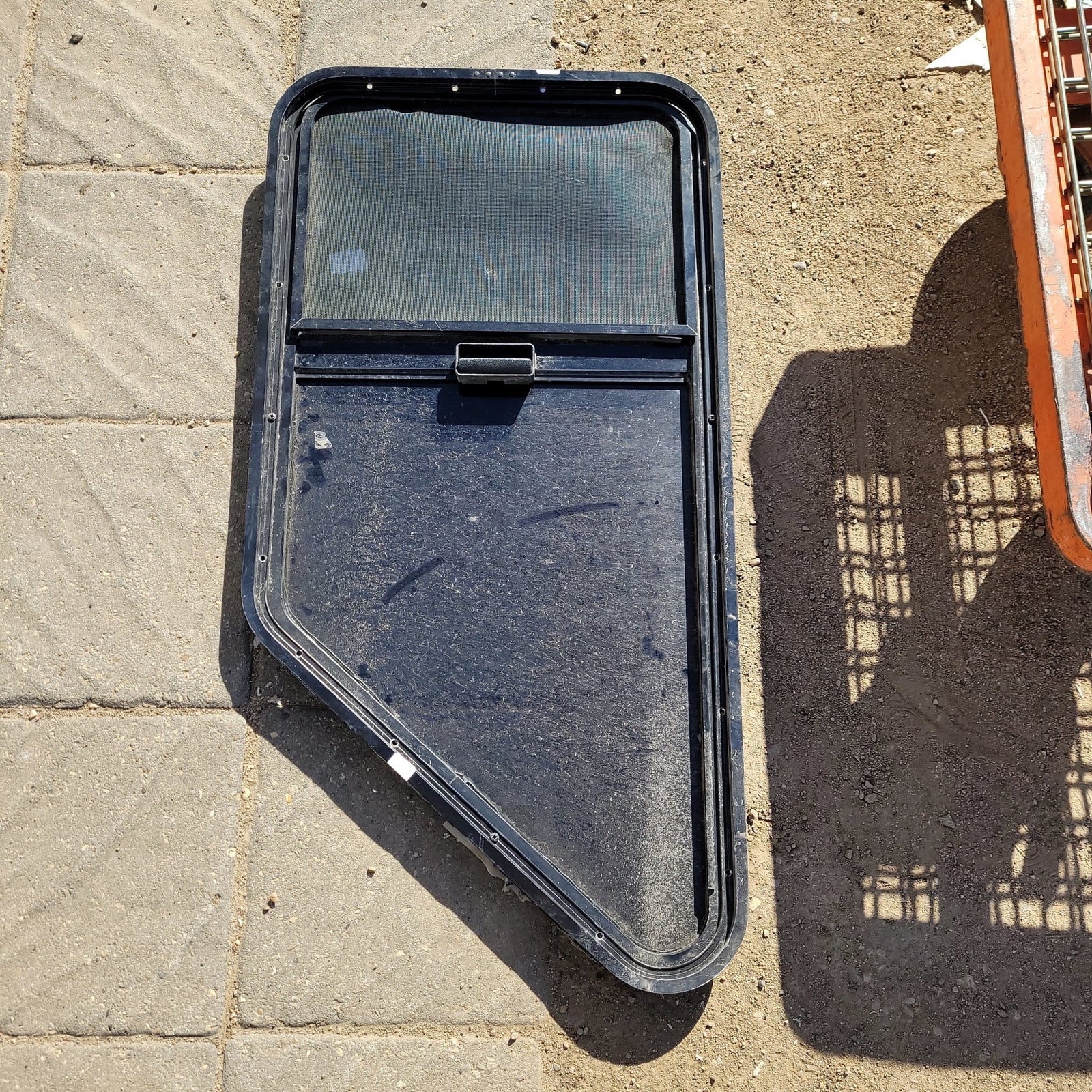 Used Slanted Black Radius Opening Window : 36 1/2 X 18 1/2 X 1 1/2