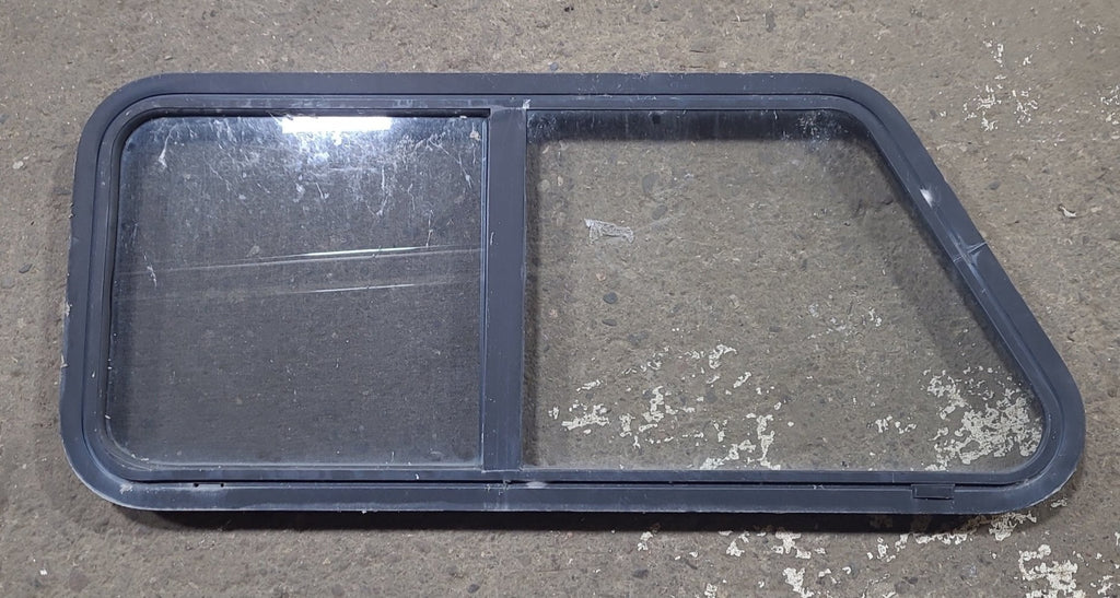 Used Slanted Black Radius Opening Window : 41 3/4" W x 17 3/4" H x 1 7/8" D - Young Farts RV Parts